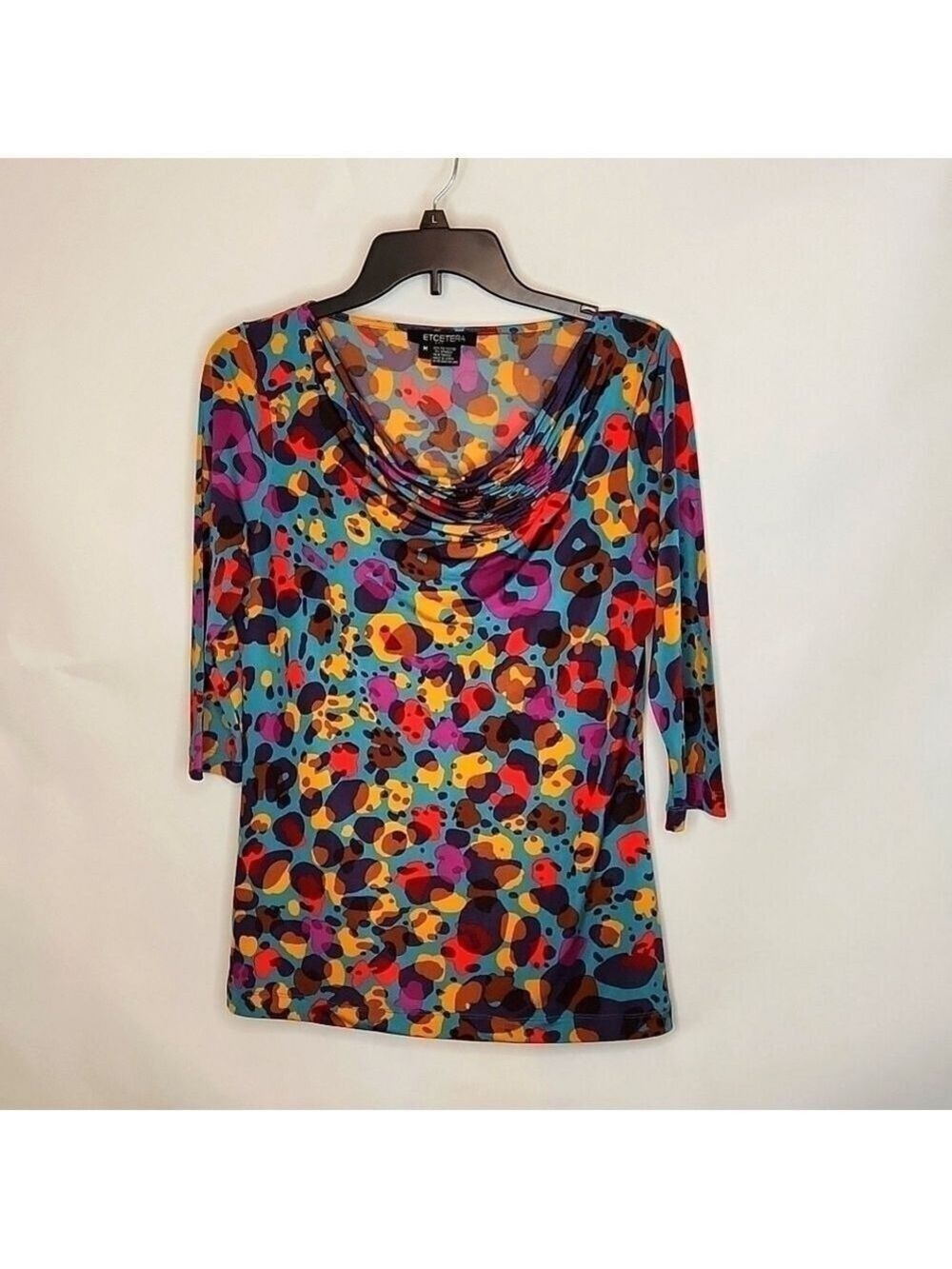 Etcetera eclectic bright multicolor animal print blouse with ruched neckline M